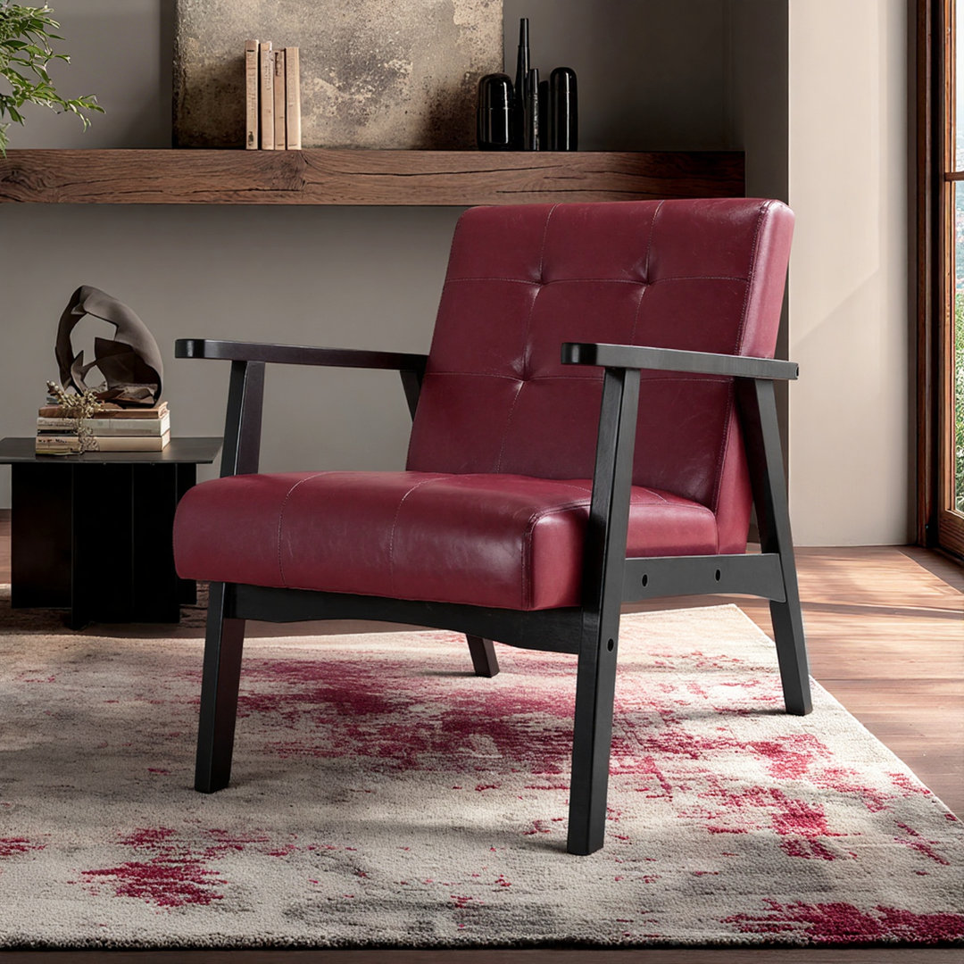 Havva 21.65'' Wide Tufted Artificial Leather Mid-Century Modern Armchair